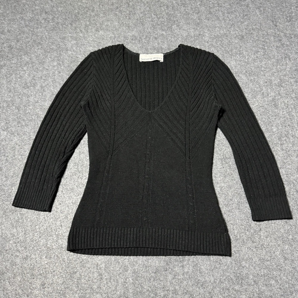 VTG 90s Sweater Project Womens 3/4 Sleeve Ribbed Top Size XS Grunge Goth Emo